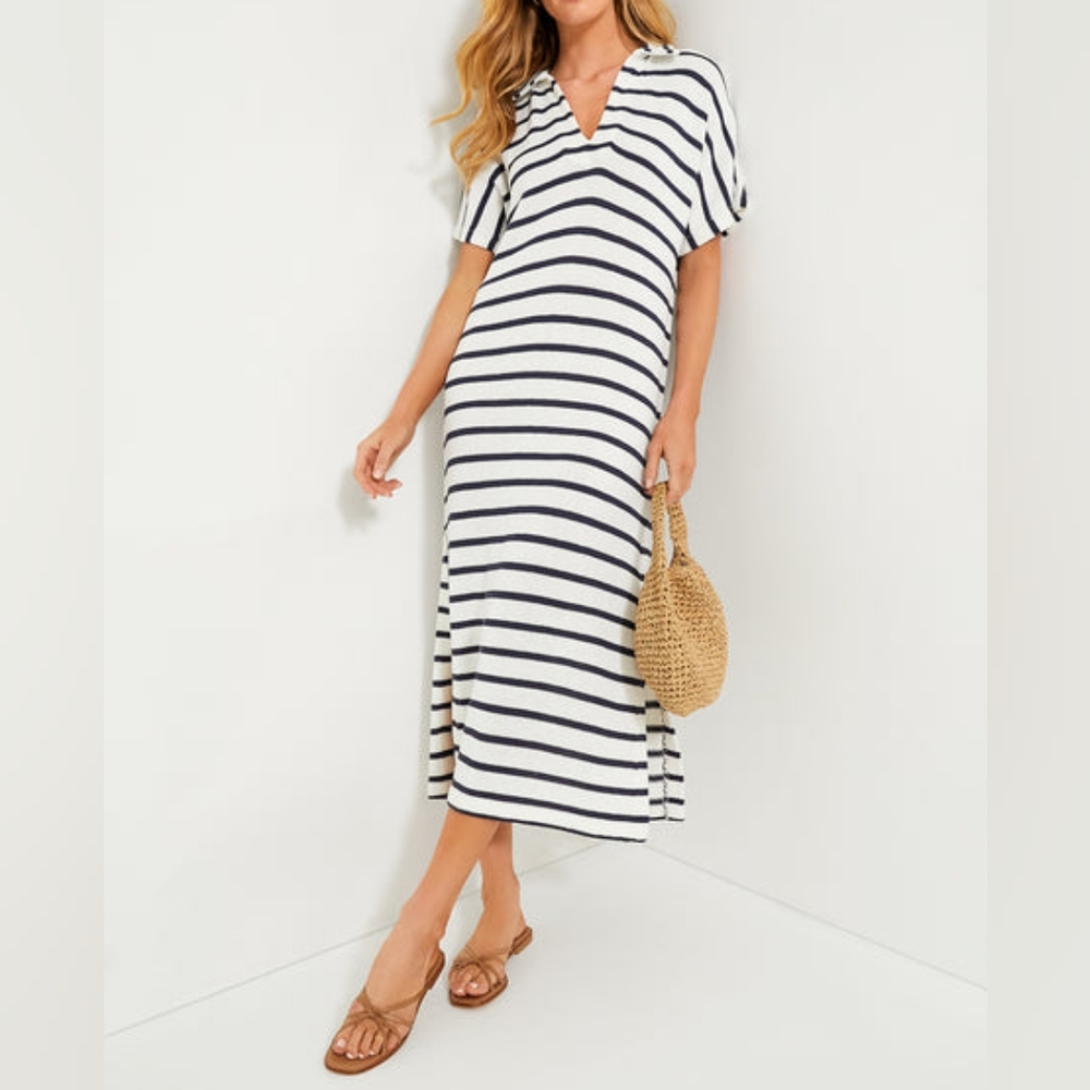 Pomander Place French Stripe Knit Maren Polo Dress, XS/S